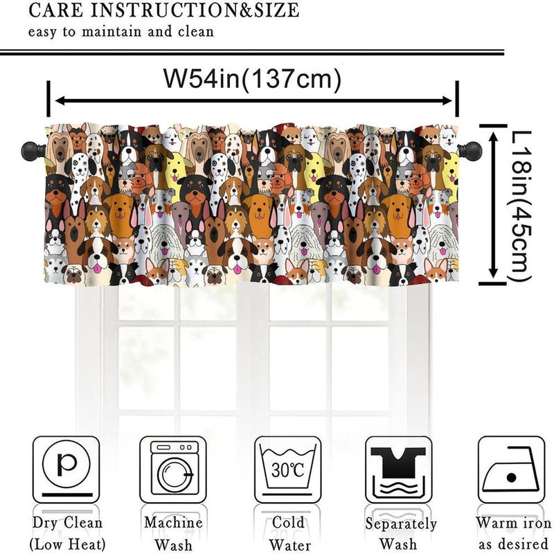 YSWOW Cute Dog Valance Curtain for Kids Boys Girls Bedroom Funny Puppy Pet Cartoon Animal Art Printed Window Drapes Decor W54xL18in Fabric 1 Panel - Image 3